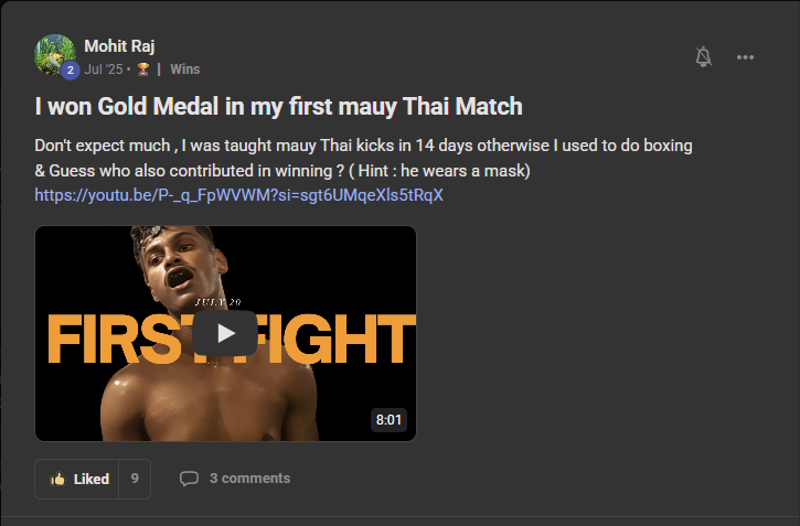Mohit Raj — Gold Medal first Muay Thai match